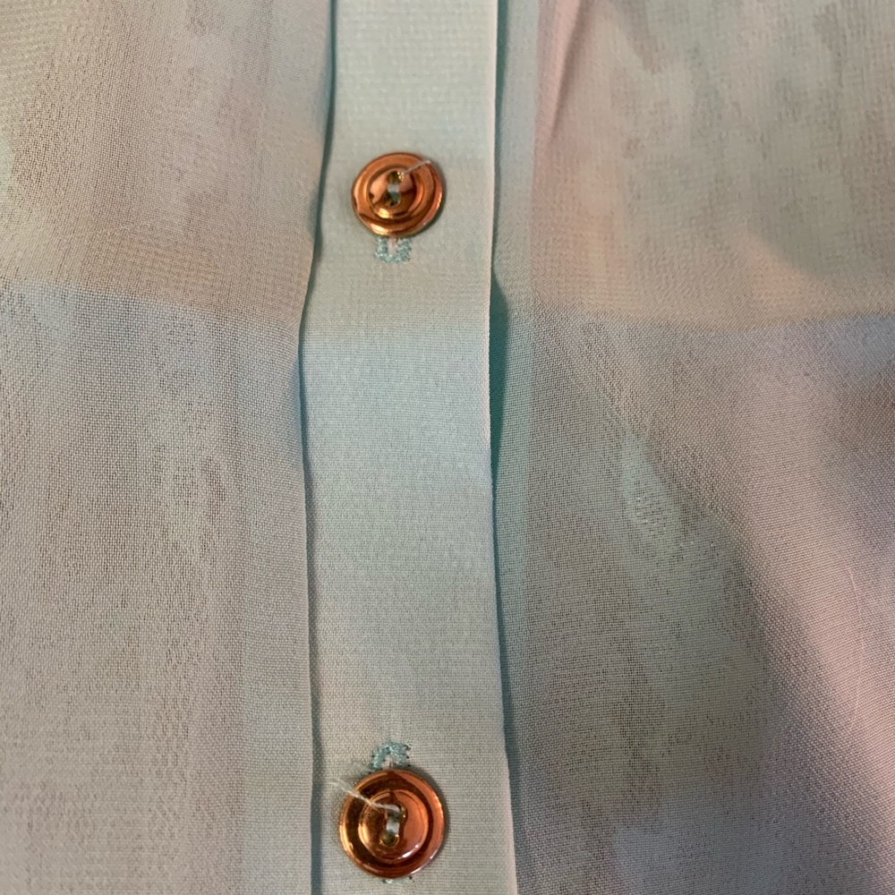 Body Central Mint Green Sheer Back Lace Button Up Tie Top NWT - Picture 7 of 12